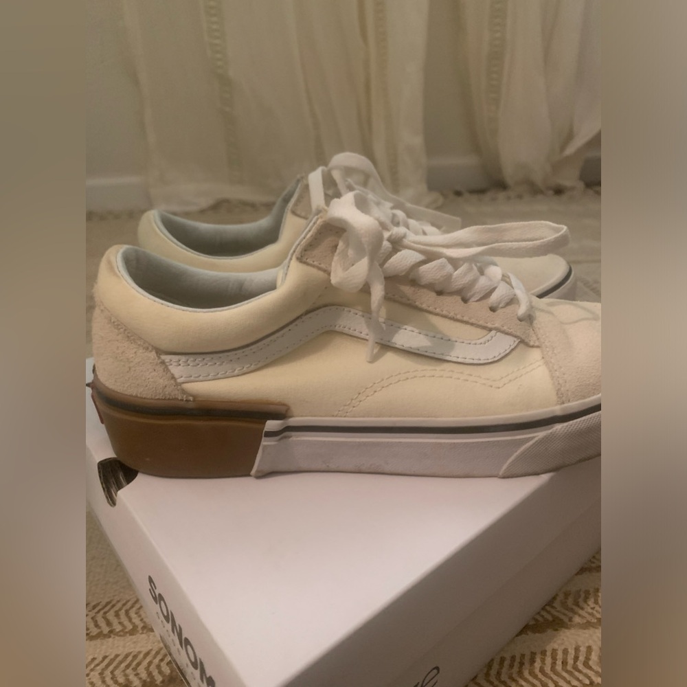 Cream and white old school vans